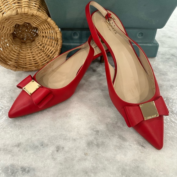 Cole Haan Red Heels with Gold Accents - Picture 1 of 7